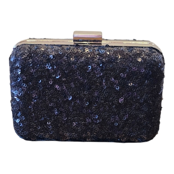 Expressions NYC Silver Black Sequin Evening Bag - Picture 2 of 9